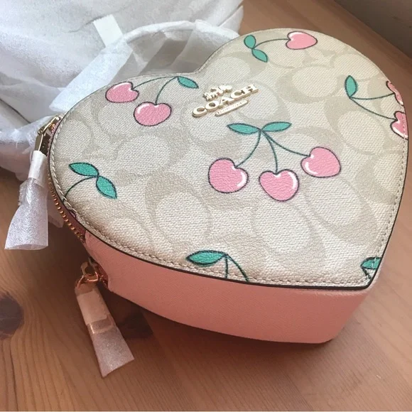 🍒❤️ Heart Crossbody In Signature Canvas With Heart Cherry Print - Picture 5 of 16